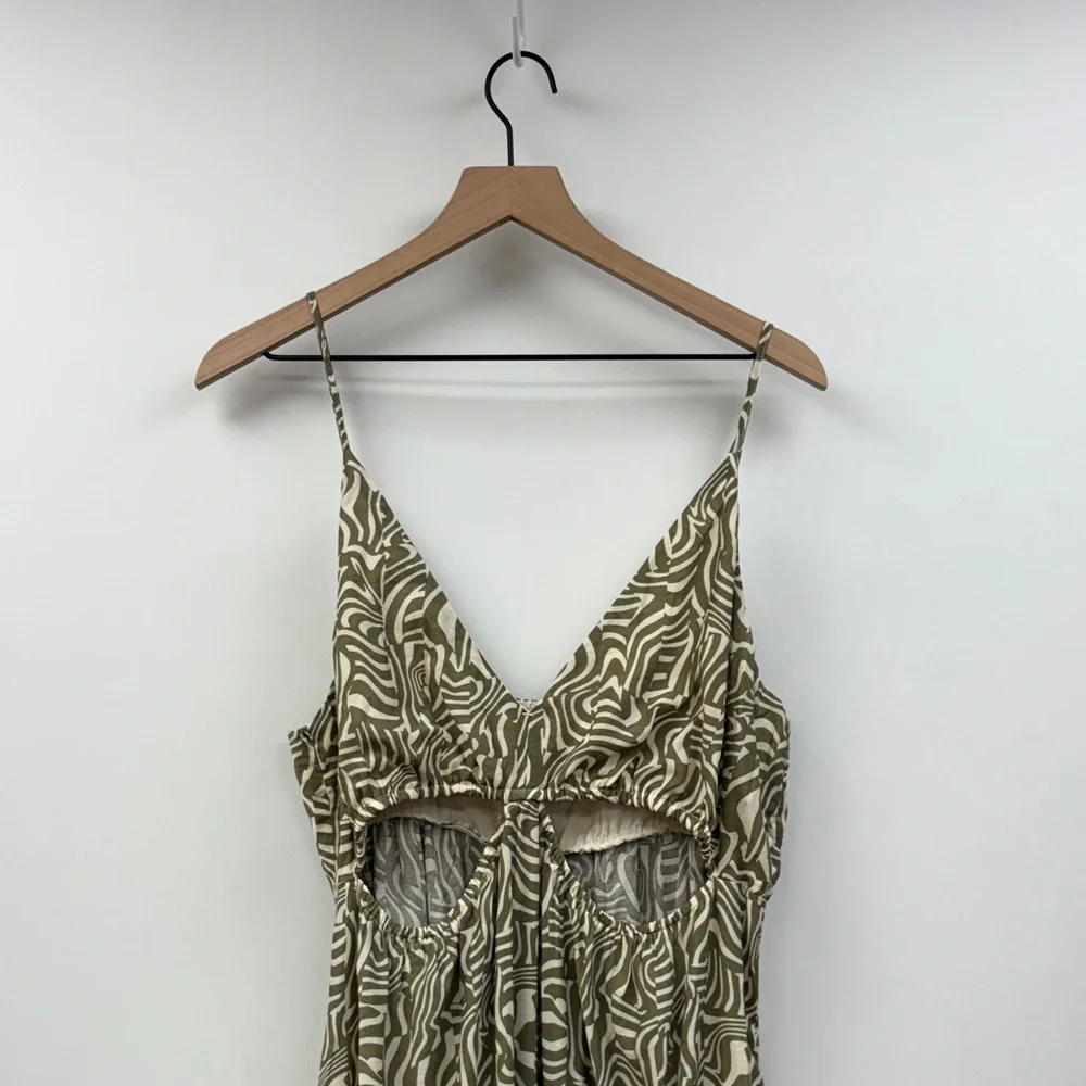 Abercrombie & Fitch Abstract Geometric Cut-Out Tiered Maxi Dress Green XLP
